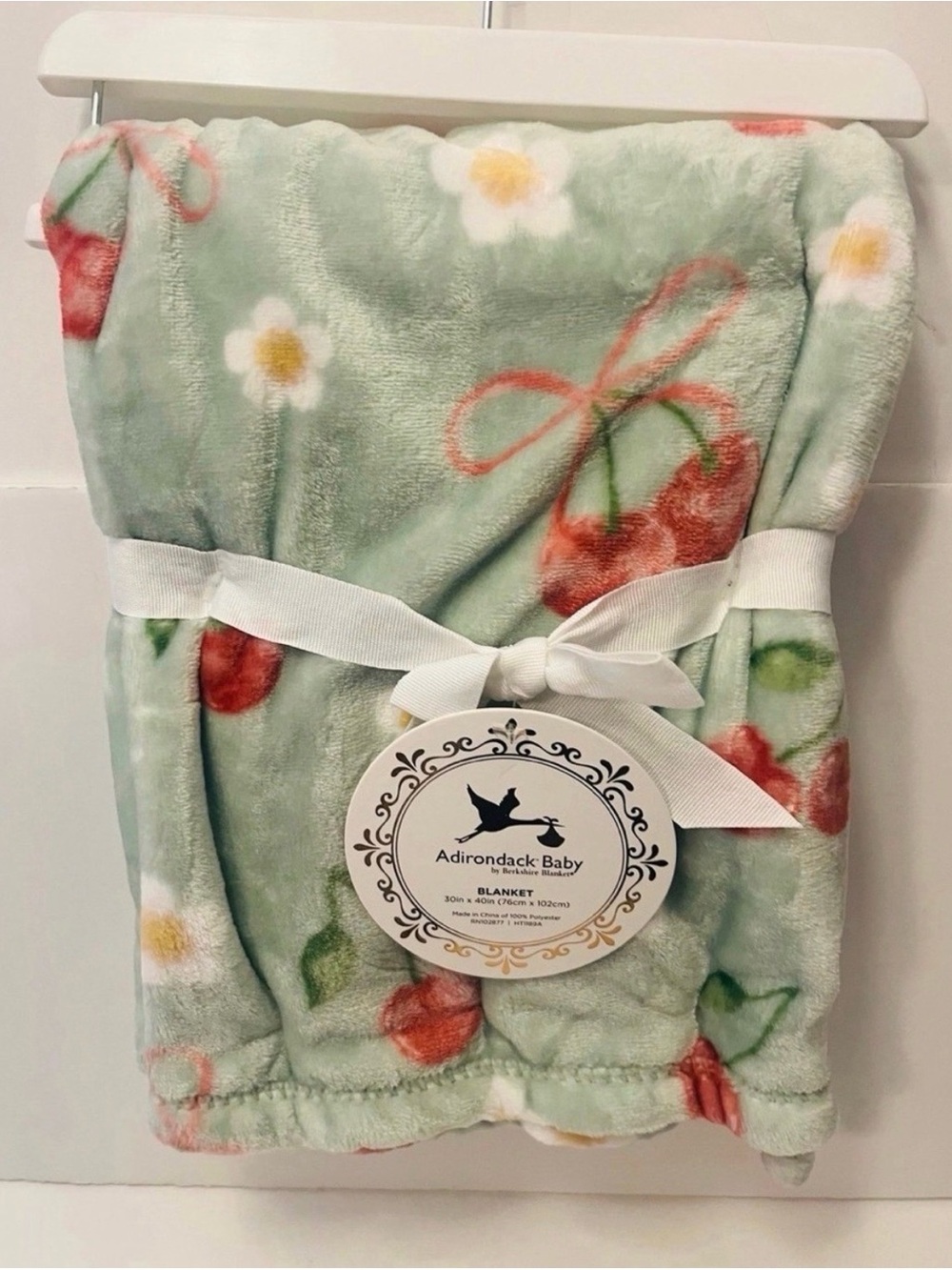 Adirondack Baby by Berkshire Baby Blanket Mint Green Cherries Bows Daisies